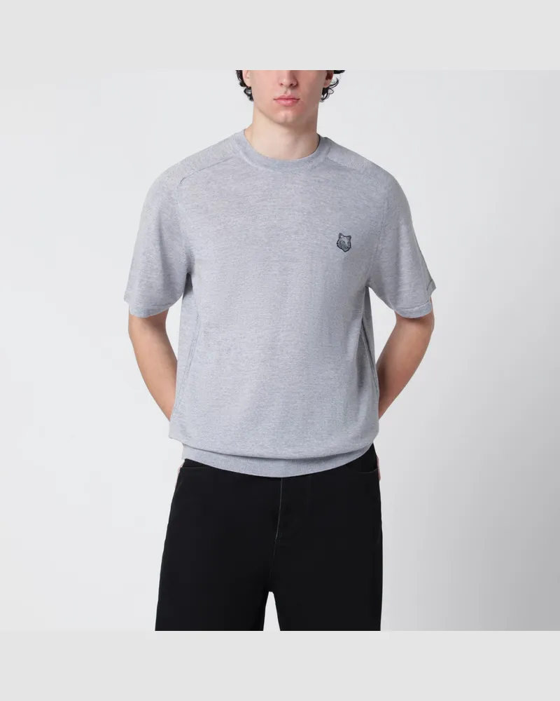 Kitsuné Grauer Fox Head Pullover in Melange aus Wolle Grey