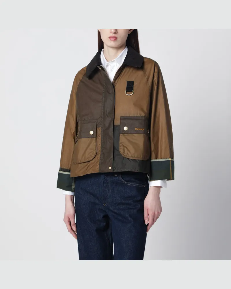 Barbour Alma Jacke sandbeige/olivgrün aus gewachster Baumwolle Multicolor
