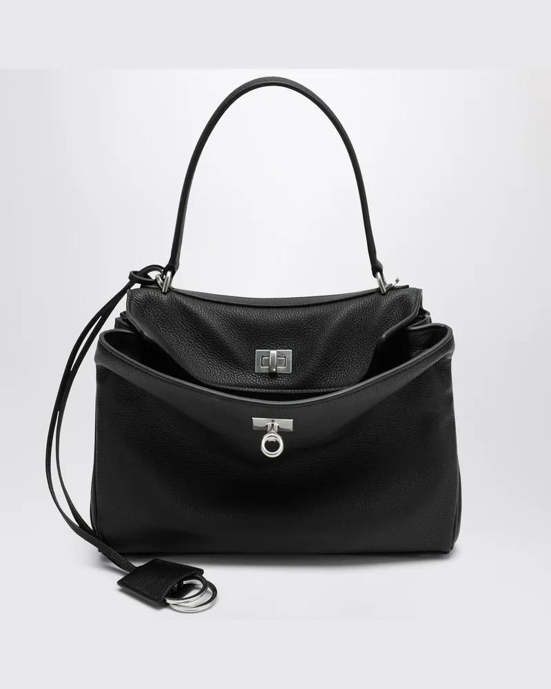 Balenciaga Kleine Rodeo-Tasche aus glattem schwarzem Kalbsleder Schwarz