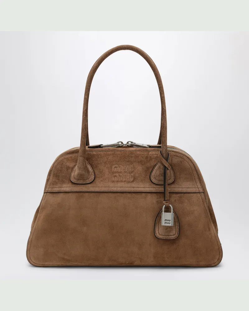Miu Miu Mittelgroße Vivant Tasche aus Veloursleder in Kakao Brown