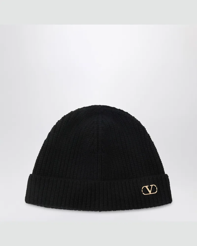 Valentino Garavani VLogo Signature Mütze schwarz aus Kaschmir Black