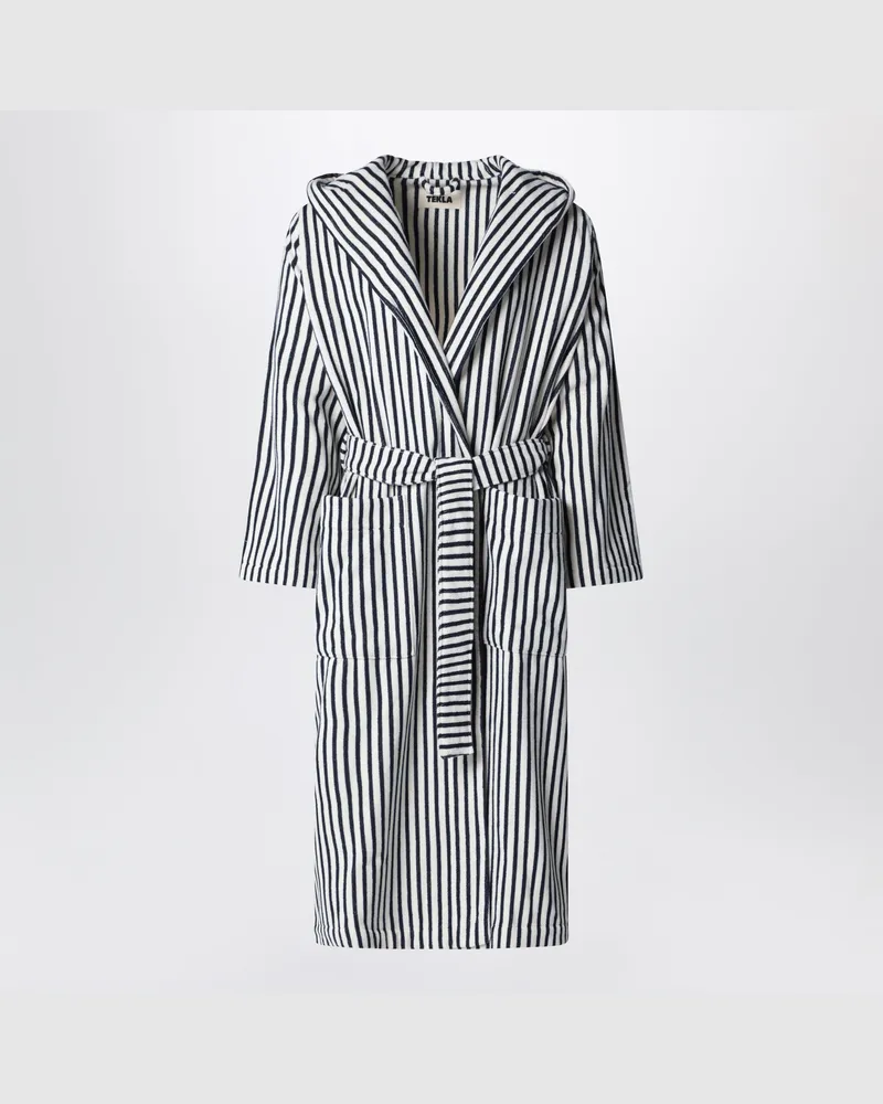 TEKLA Weiß-schwarz gestreifter Bademantel Blue