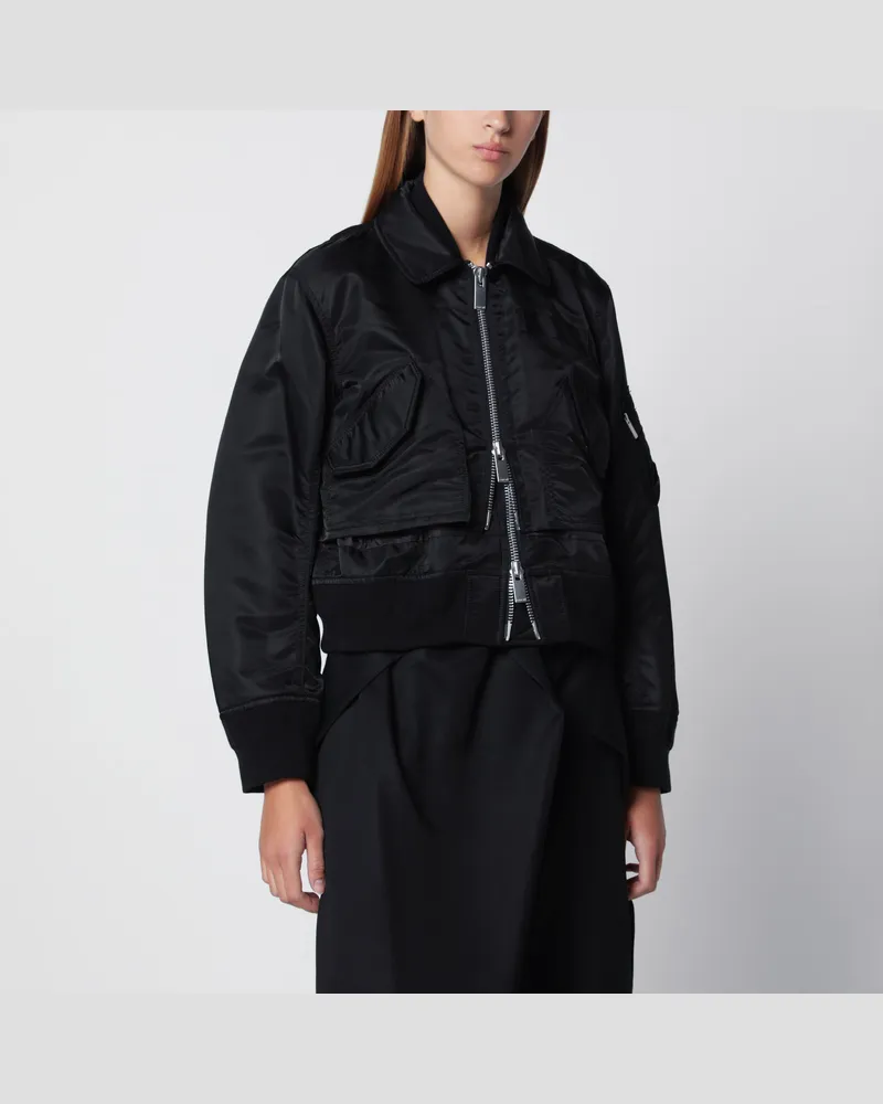 Sacai Schwarze Bomberjacke aus Nylon mit Satin-Effekt und Reißverschluss Black