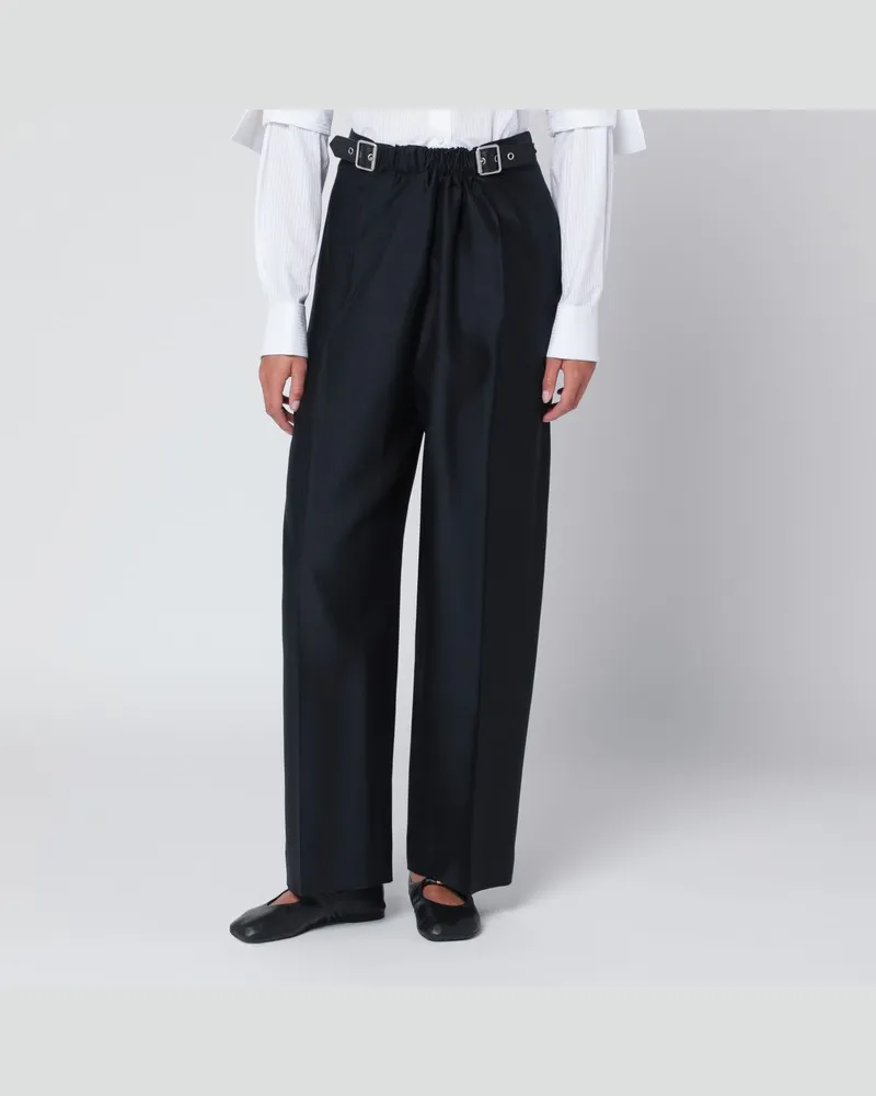 Loewe Marineblaue Hose aus Wolle und Seide mit Gürtel Blau