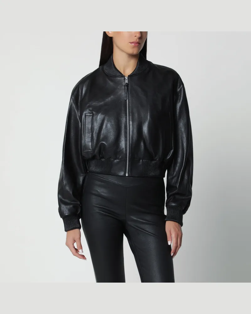 Arma Kurze schwarze Hannah Leder-Bomberjacke Black