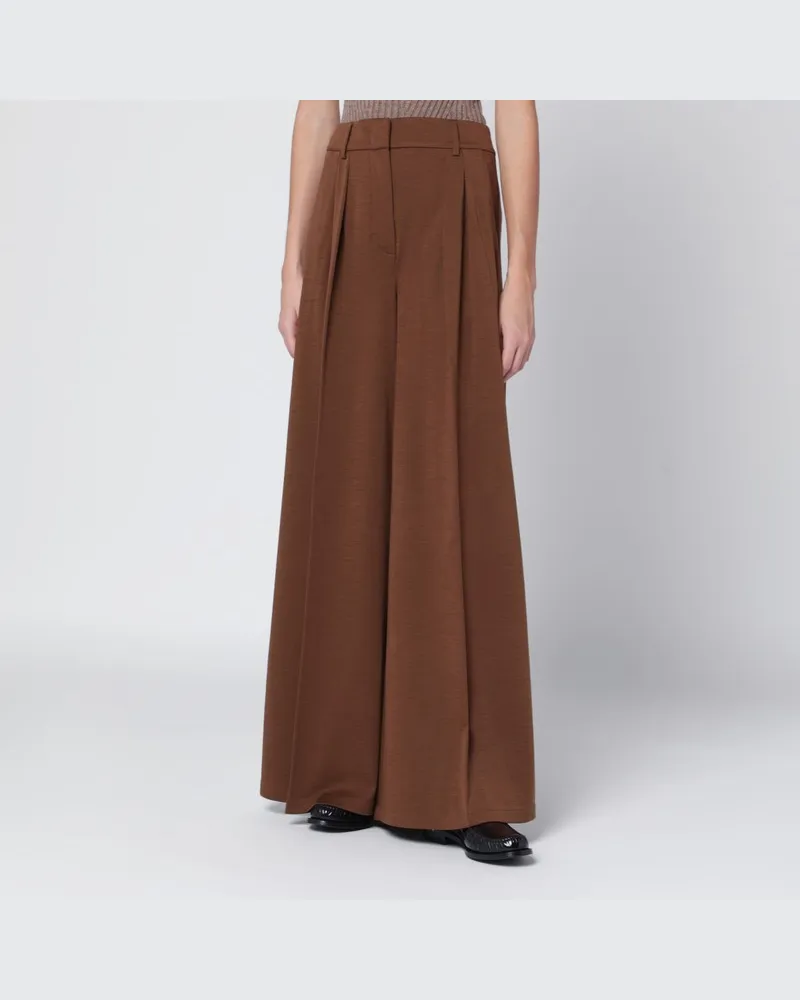 Max Mara Braune Wolljerseyhose Braun