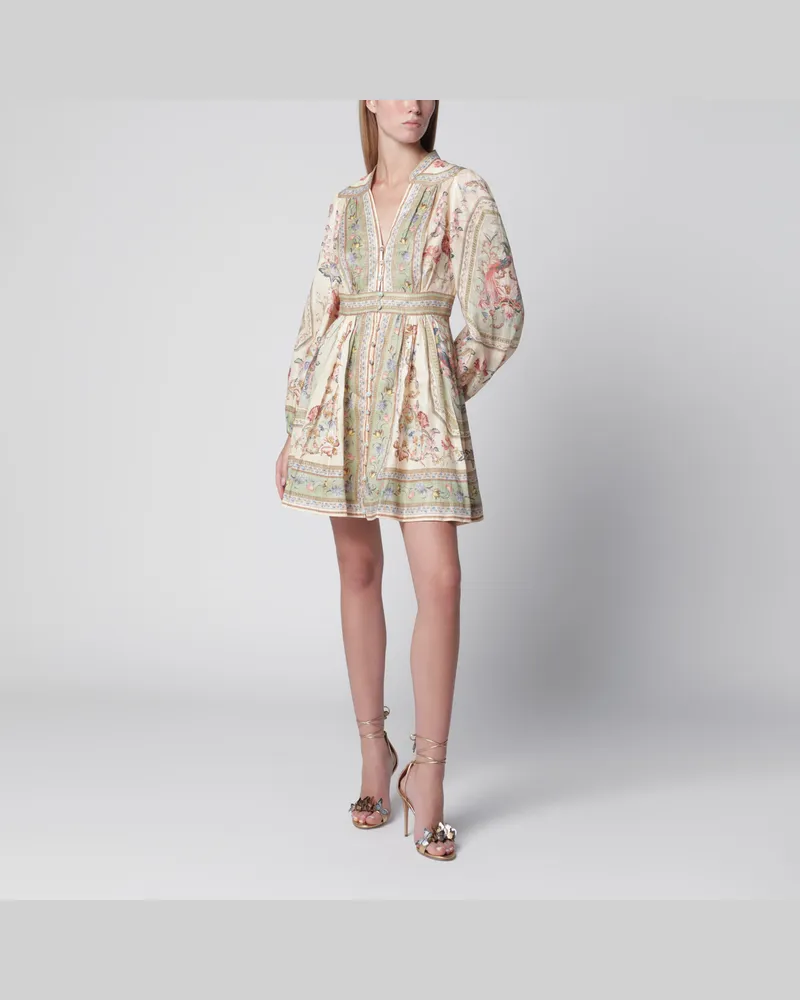 Zimmermann Roselight Minikleid aus Leinen mit Salbei-Blumenmuster Multicolor