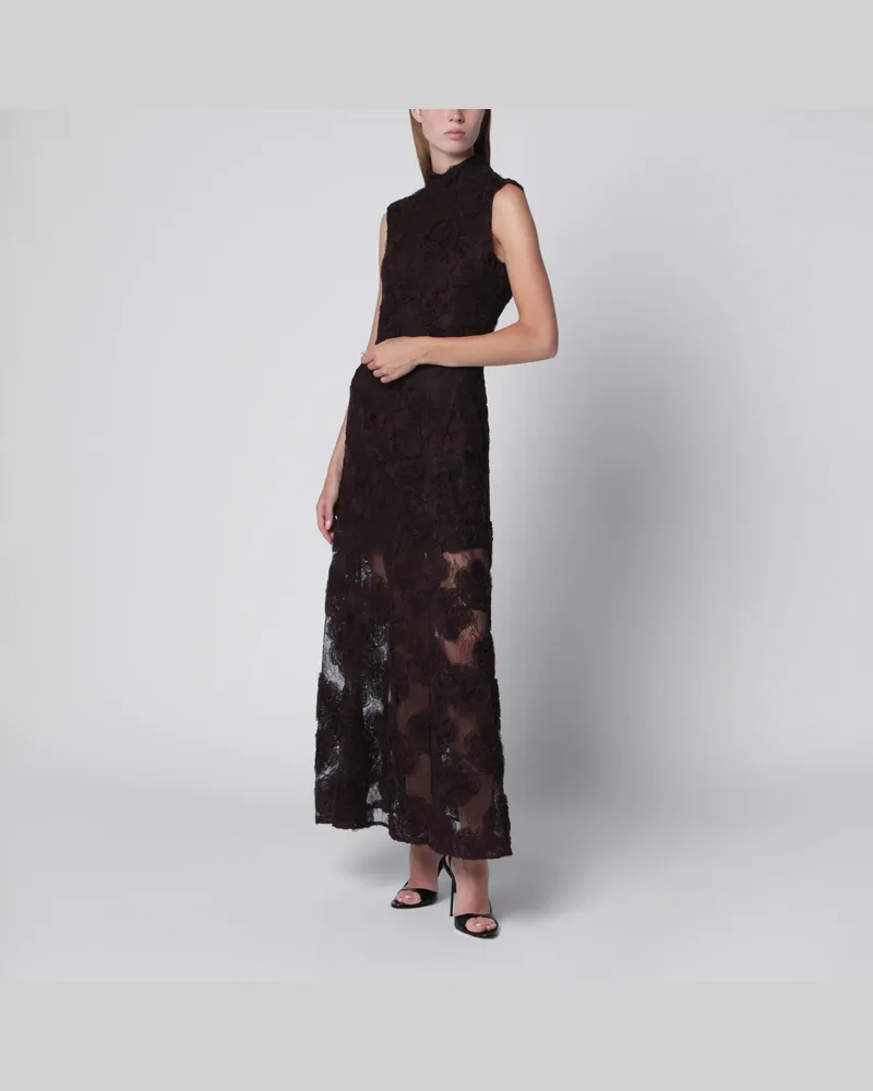 ROTATE Birger Christensen Kleid mit 3D-Blüten in Dunkelbraun Brown