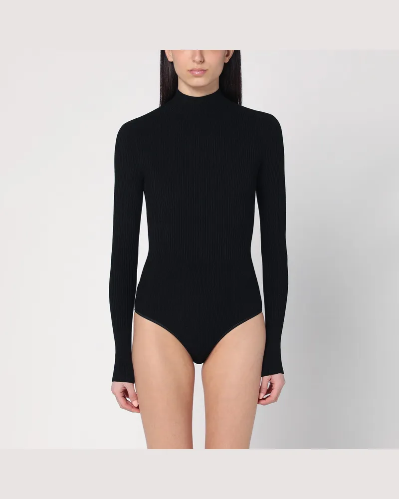 Alaïa Schwarzer gerippter Rollkragenbody 