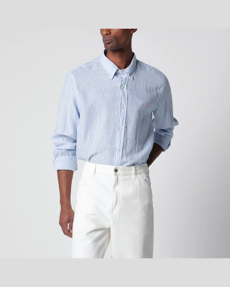 Ralph Lauren Leinenhemd mit hellblau-weißen Streifen Light