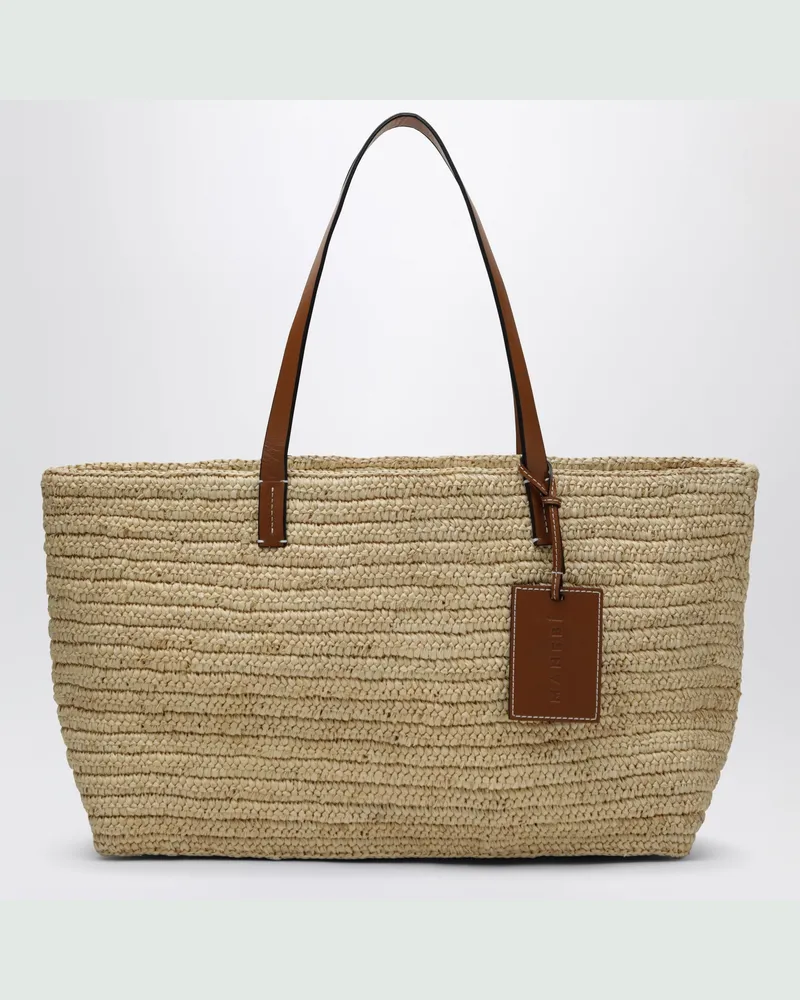Manebí Schultertasche aus Raffia und Leder Beige