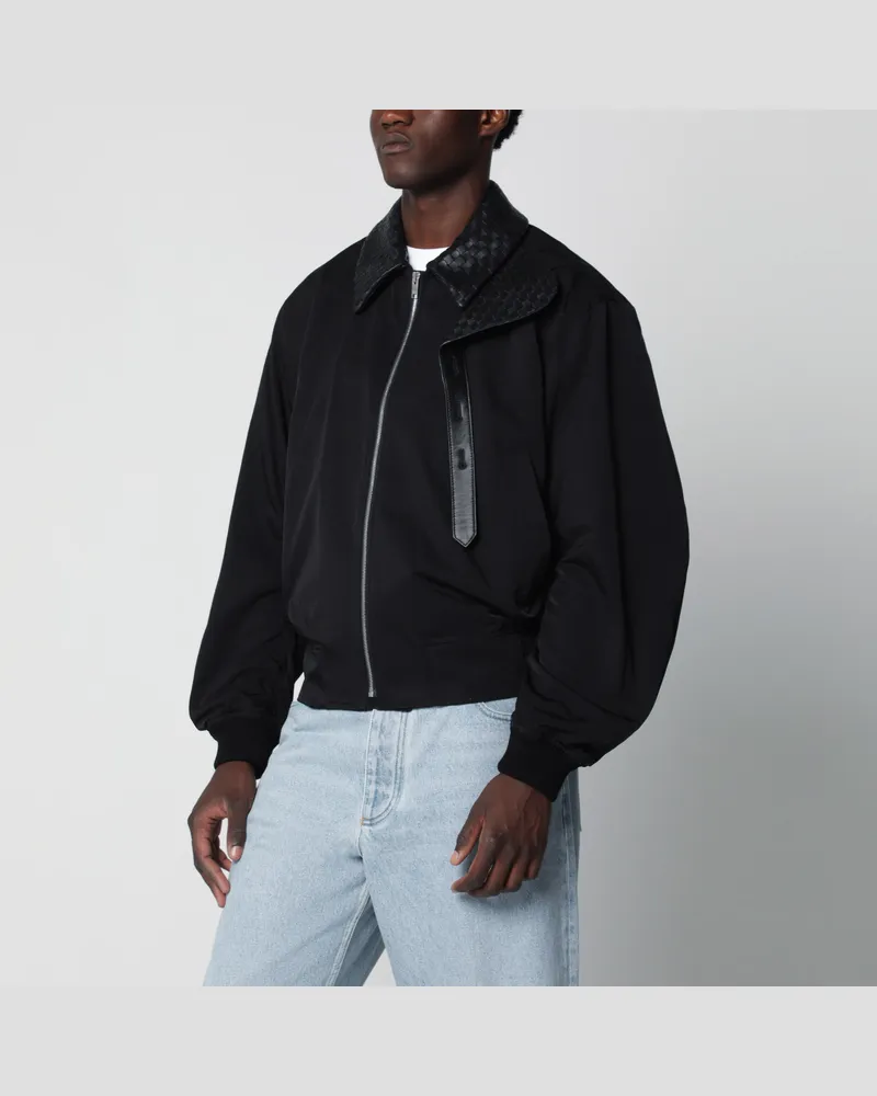 Bottega Veneta Schwarze Jacke mit Reißverschluss und Intrecciato-Kragen Black