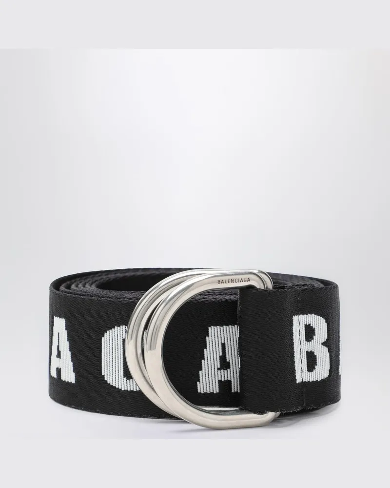 Balenciaga D-Ring-Gürtel aus weiß-schwarzem Canvas Schwarz