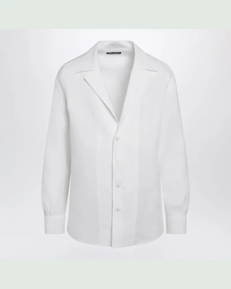 Dolce & Gabbana Langarmhemd mit V-Ausschnitt aus Leinen in Weiß White