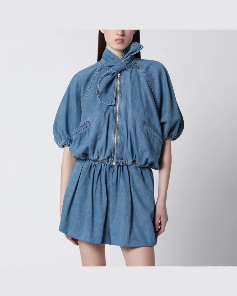 Patou Volume-Blouson aus blauem Baumwollmischgewebe zum Binden Light