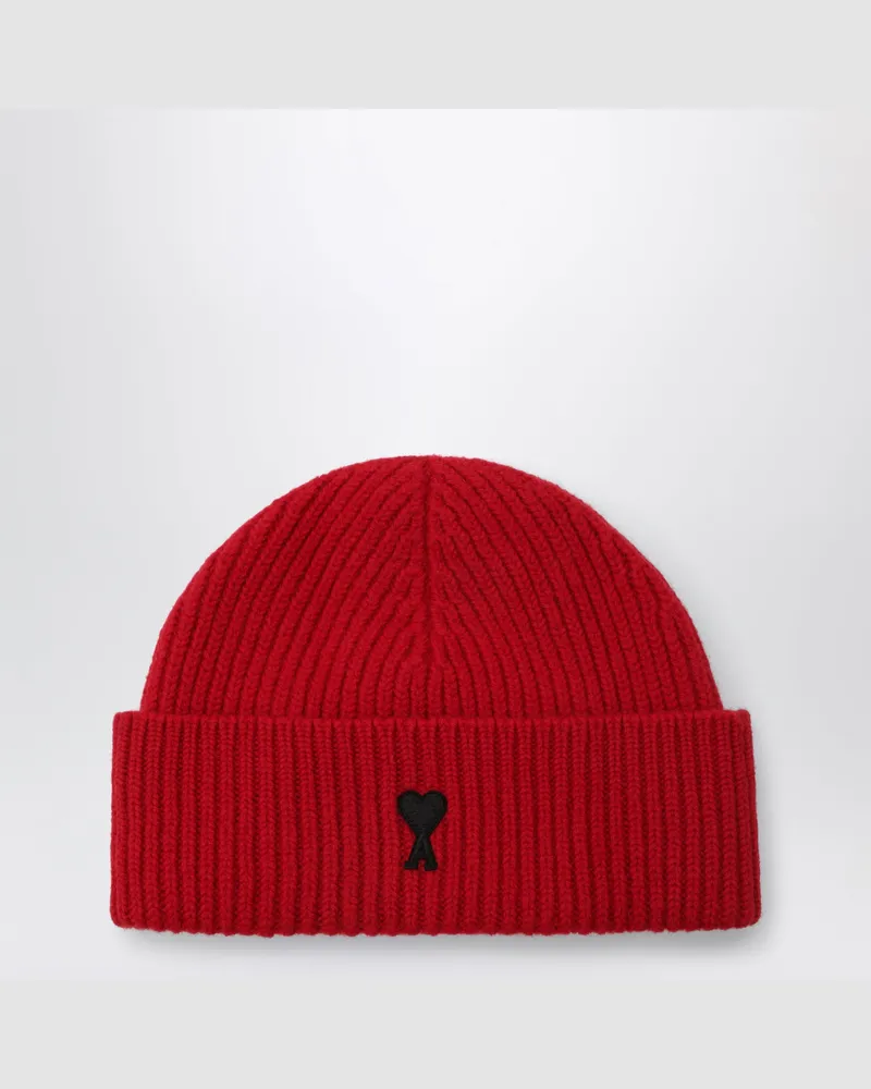 AMI Paris Ami de Coeur Mütze aus rubinroter Wollmischung Red