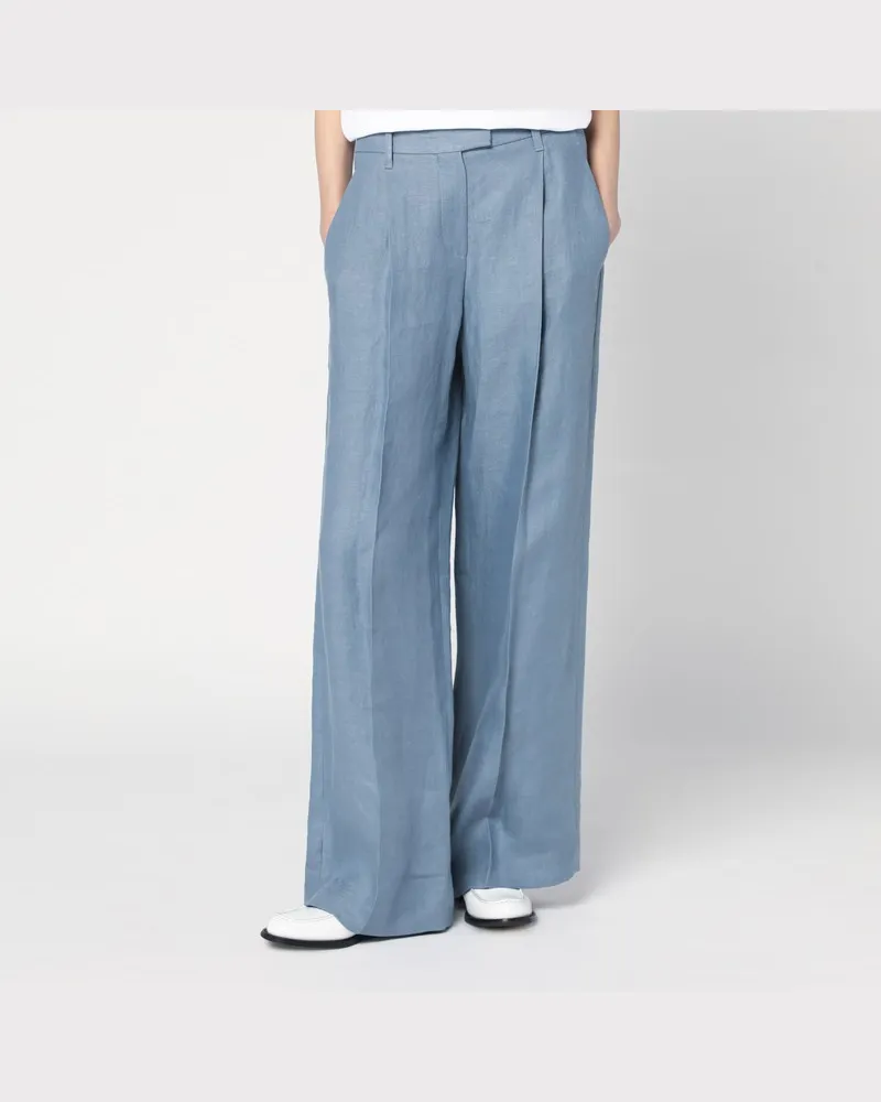 Brunello Cucinelli Weite Hose in Avio aus Leinenmischung Hellblau