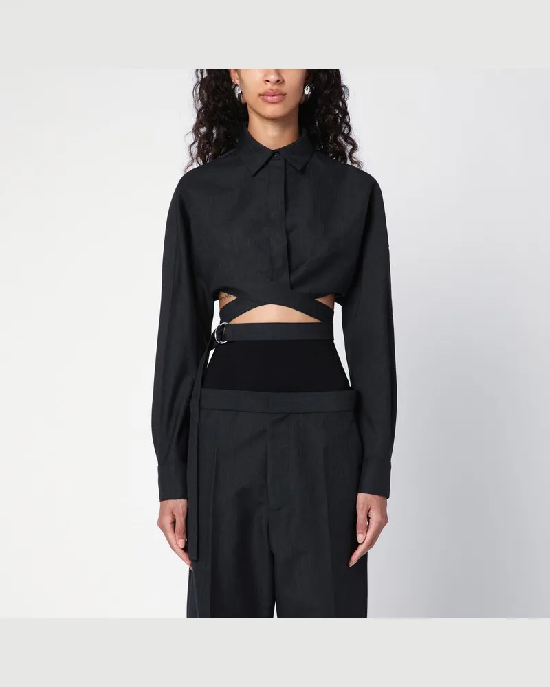 Alaïa Dunkelgraue Bluse mit überkreuztem Design aus Baumwolle Grau