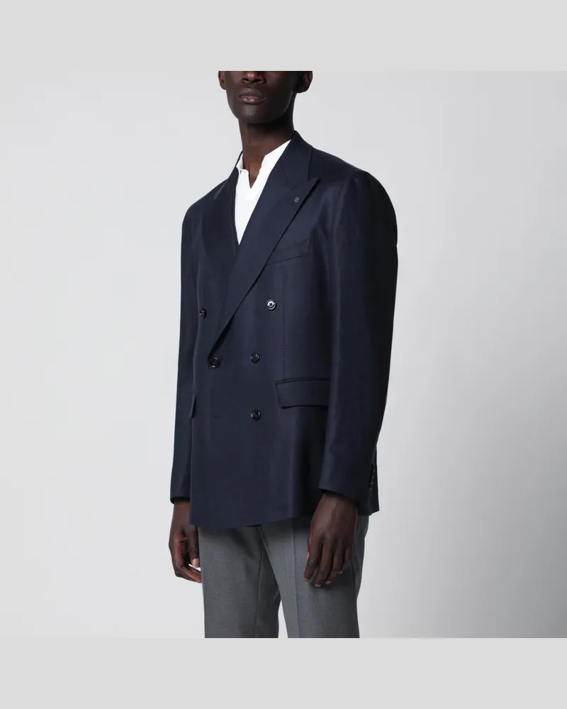 Tagliatore Doppelreihige blaue Leinenjacke Blue