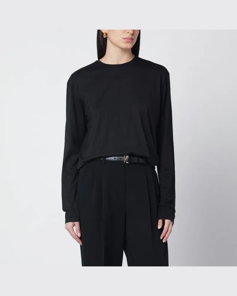 Totême Schwarzes T-Shirt aus Bio-Baumwollmix Black