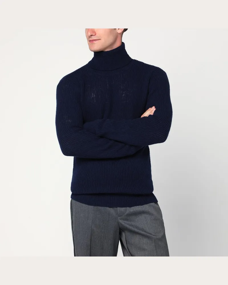 Dries van Noten Marineblauer Rollkragenpullover aus Wolle Blau