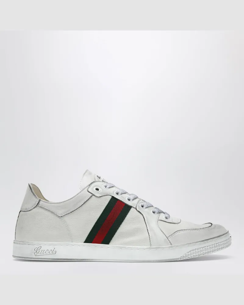Gucci Stretch-Sneaker aus weißem Leder mit Used-Effekt White