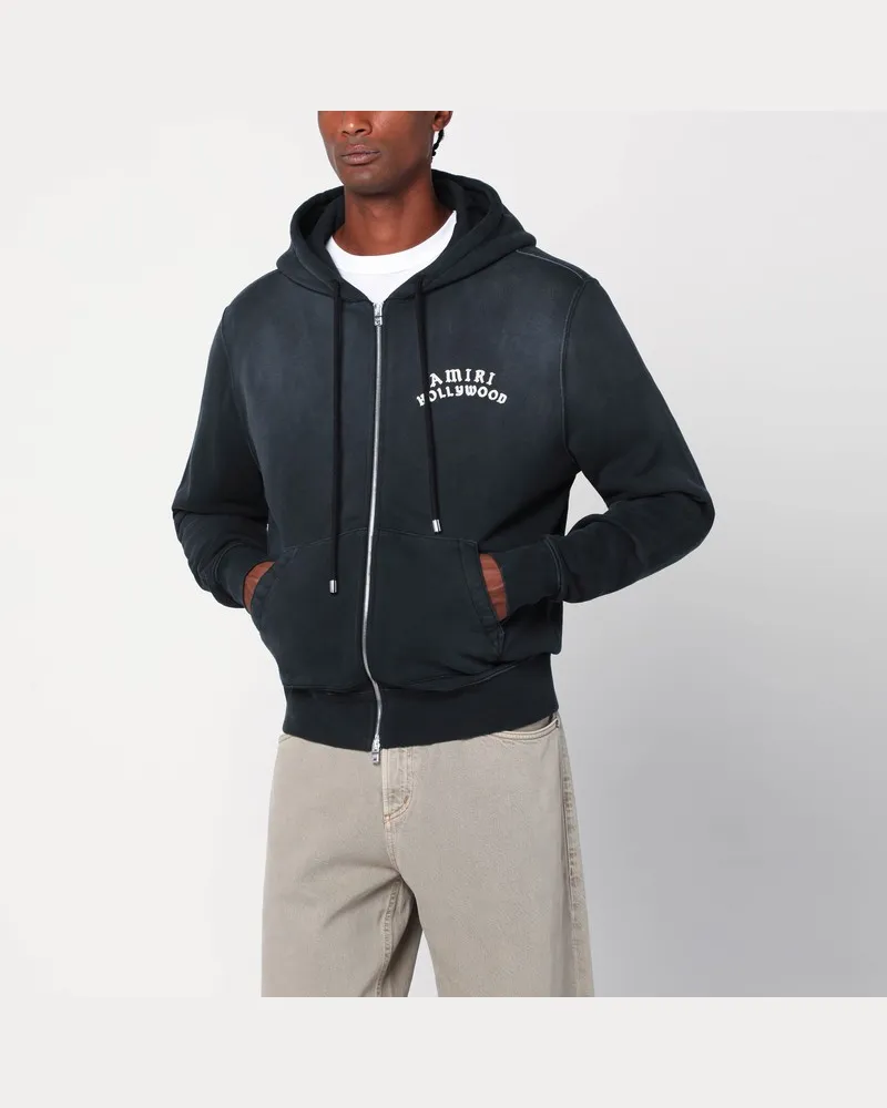 Amiri Verwaschenes schwarzes Sweatshirt mit Reißverschluss und Logo Schwarz
