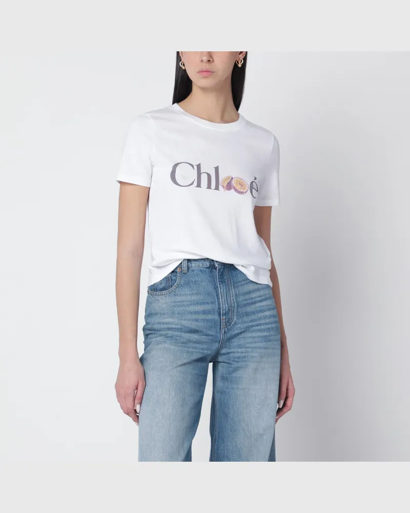 Chloé Weißes T-Shirt mit Logo-Print White