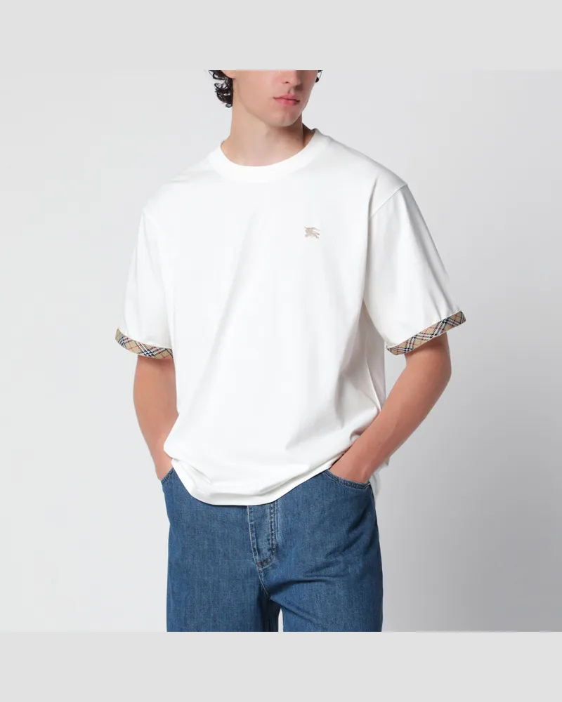Burberry Baumwoll-T-Shirt mit Check-Besätzen in Kreide White