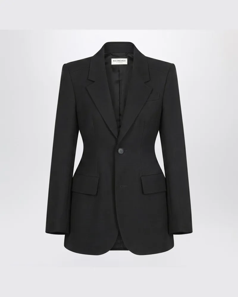 Balenciaga Hourglass-Jacke aus schwarzem Wolltwill Schwarz