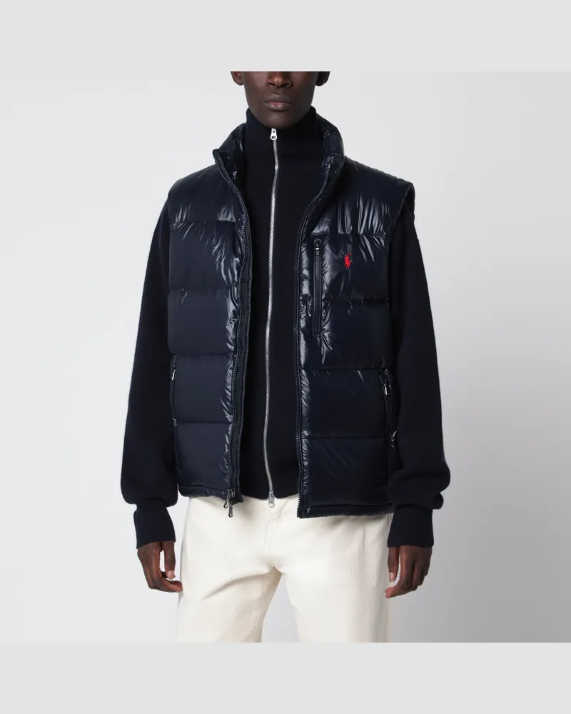 Ralph Lauren Glänzende marineblaue gesteppte Weste mit Reißverschluss Blue