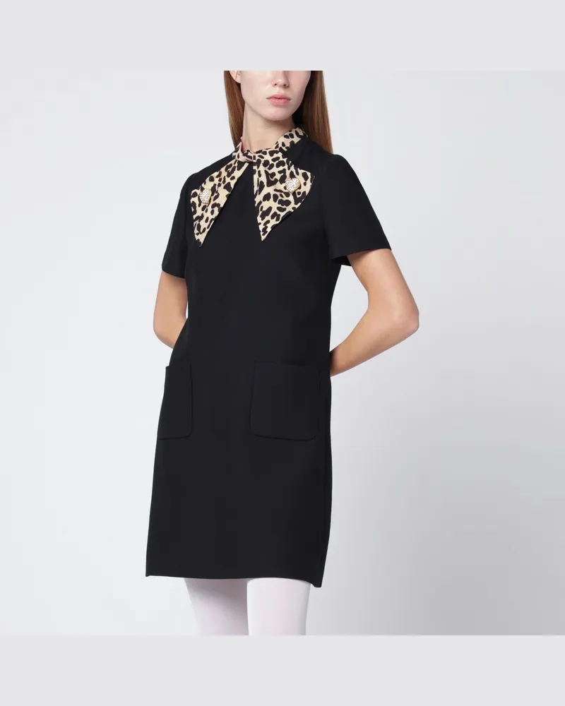 Valentino Garavani Schwarzes Kleid aus Crêpe Couture mit Animalprint-Schleife Schwarz