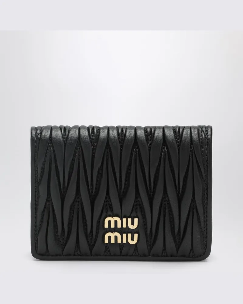 Miu Miu Kompaktgeldbörse aus schwarzem gestepptem Nappa Schwarz
