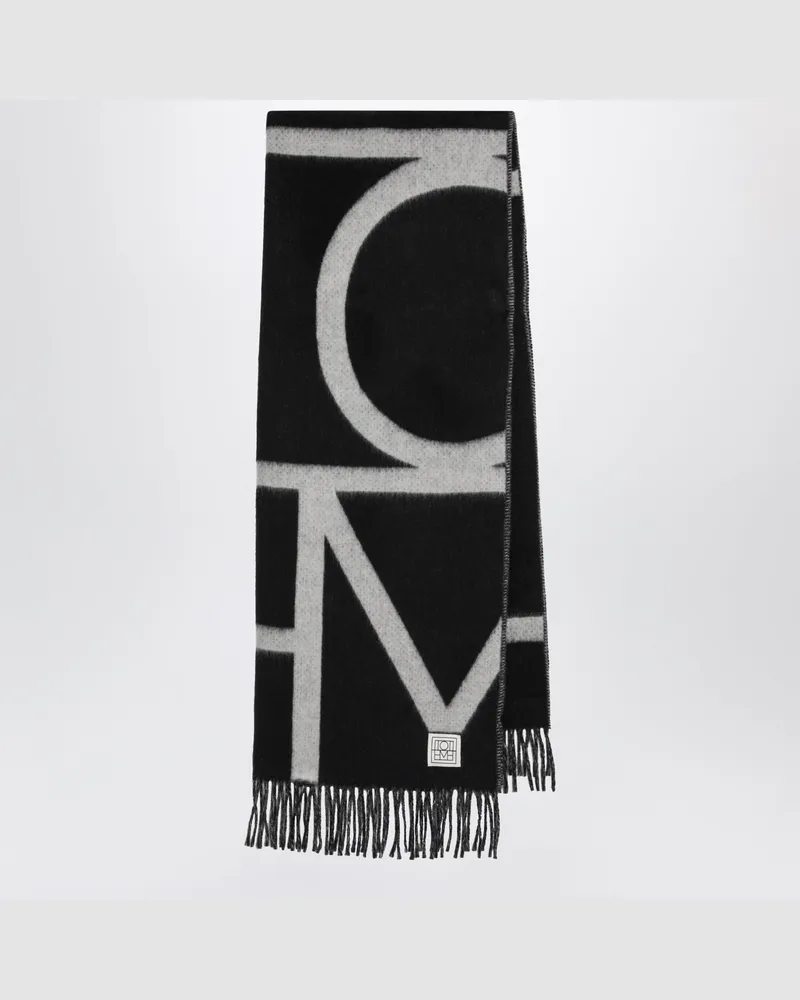 Totême Schwarzer Schal aus gebürsteter Wolle mit Monogramm Black
