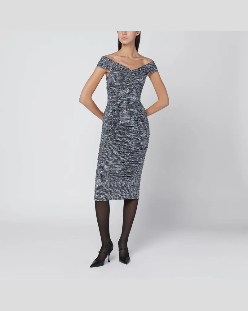 Dolce & Gabbana Diagonal gemustertes Kleid aus Seidenmischung Schwarz
