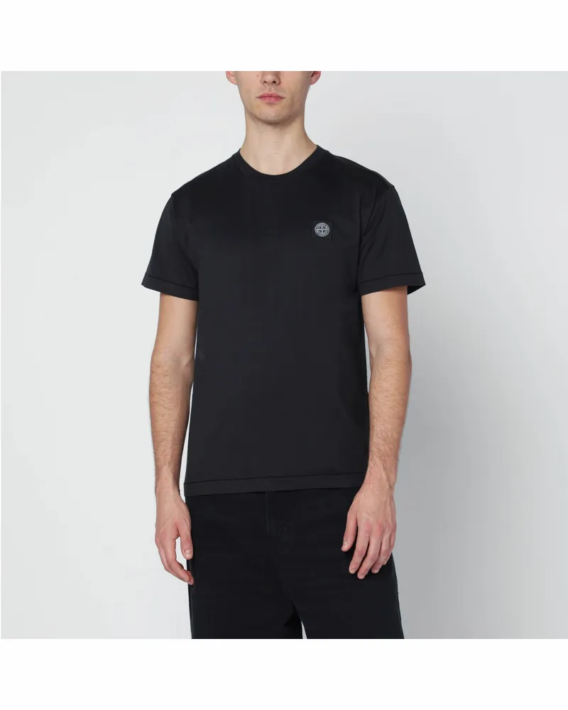 Stone Island Schwarzes T-Shirt aus Baumwolle mit schmaler Passform Black
