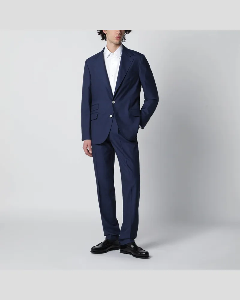 Brunello Cucinelli Einreihiger blauer Wollanzug Blue