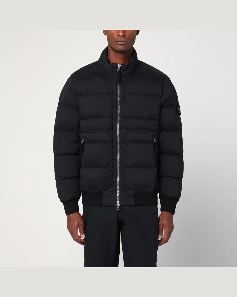 Stone Island Schwarze Steppjacke mit Reißverschluss aus Nylonmix Schwarz