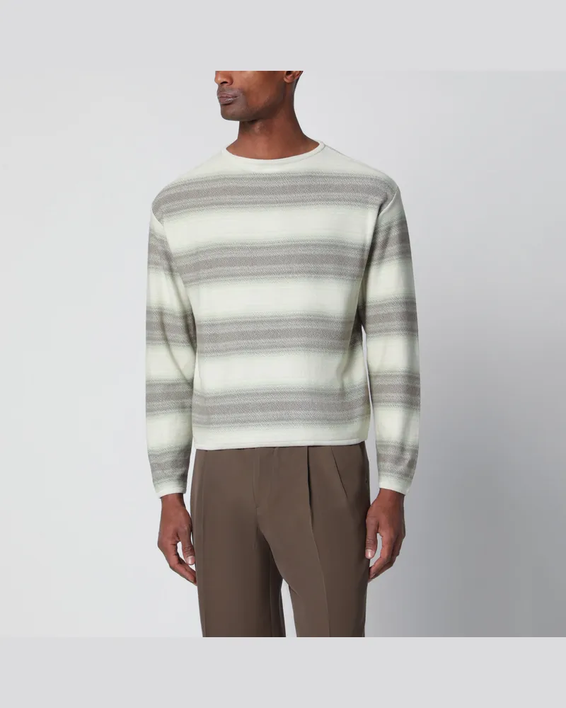 AURALEE Grau-limettengestreifter Pullover aus Baumwolle und Seide Yellow