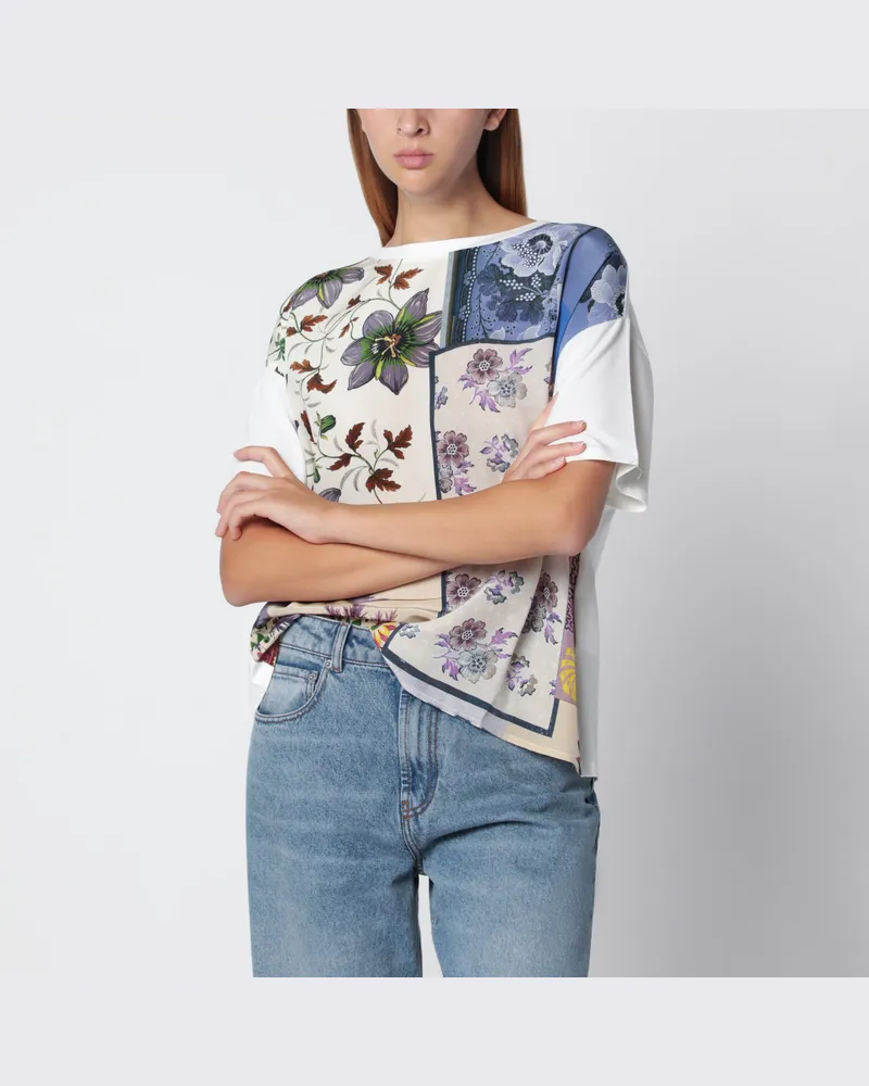 Max Mara T-Shirt aus bedruckter Seide und Stretch-Baumwolljersey Multicolor