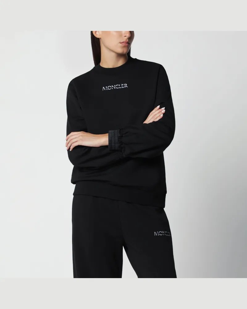 Moncler Schwarzes Baumwoll-Sweatshirt mit Logo Black