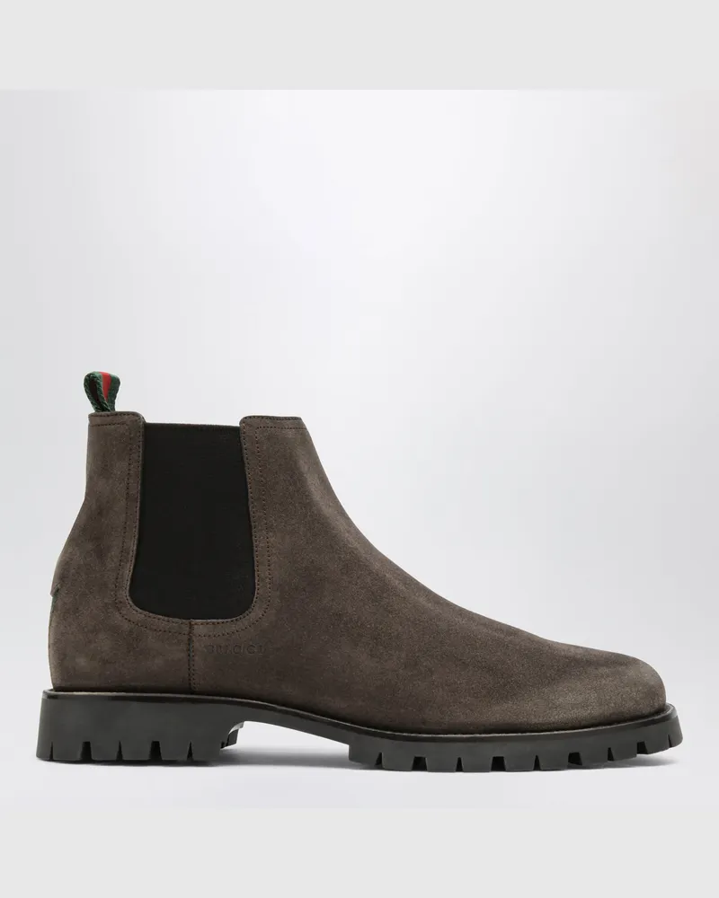 Gucci Braune Chelsea Boots aus Veloursleder mit Web-Detail Brown