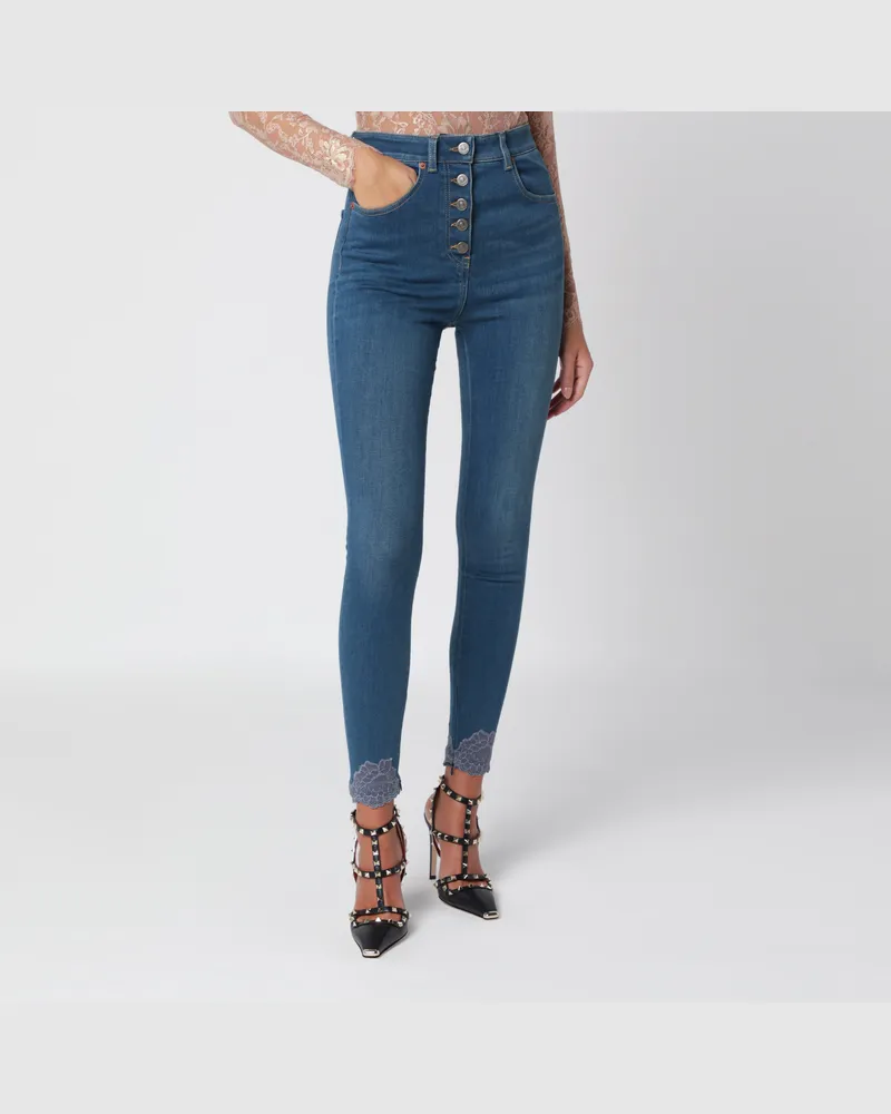 Valentino Garavani Mittelblaue Slim-Jeans mit Spitze Blue