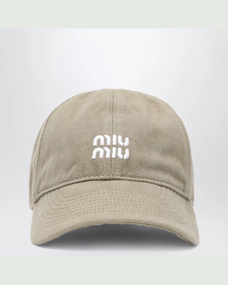 Miu Miu Denim-Baseballkappe mit Sticklogo in Beige und Amaranto Beige