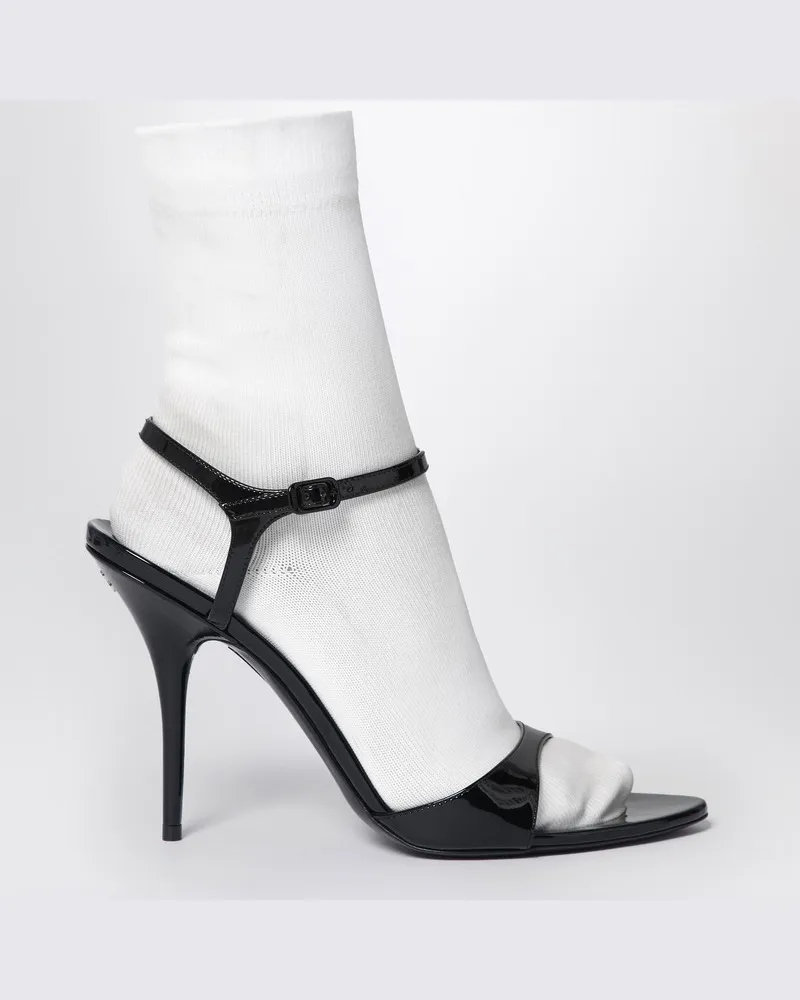 Balenciaga Avenue Sock Sandale aus schwarzem Lackleder und Strick Schwarz