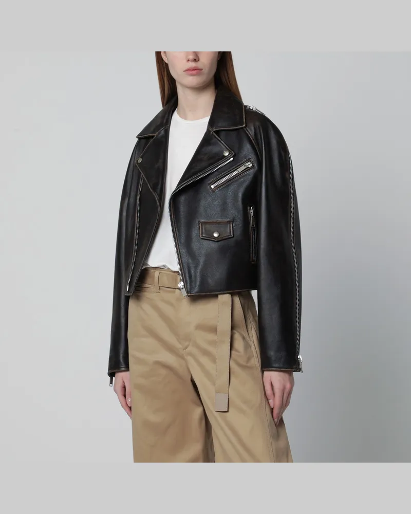 HALFBOY Oversize Bikerjacke aus dunkelbraunem Leder Brown