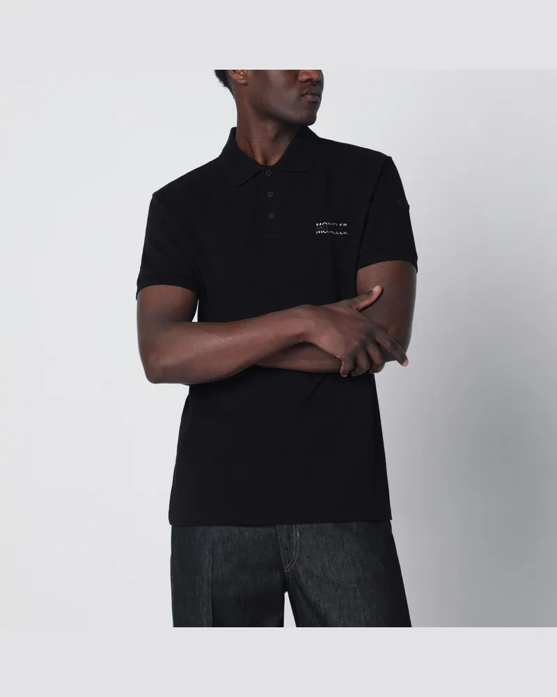 Moncler Schwarzes Polohemd aus Baumwollpiqué mit Logo Black