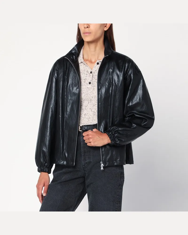 Dunst Schwarze Kunstlederjacke mit Reißverschluss Schwarz