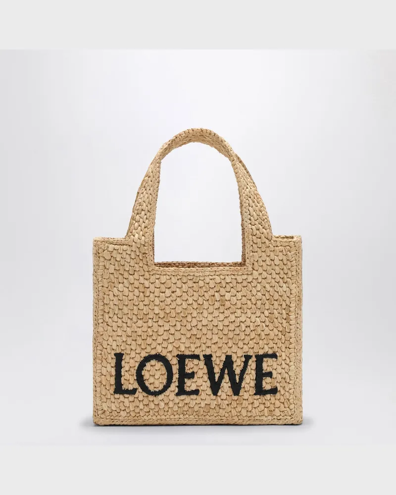 Loewe Mini Tote-Bag  Font aus Raffia-Bast Beige