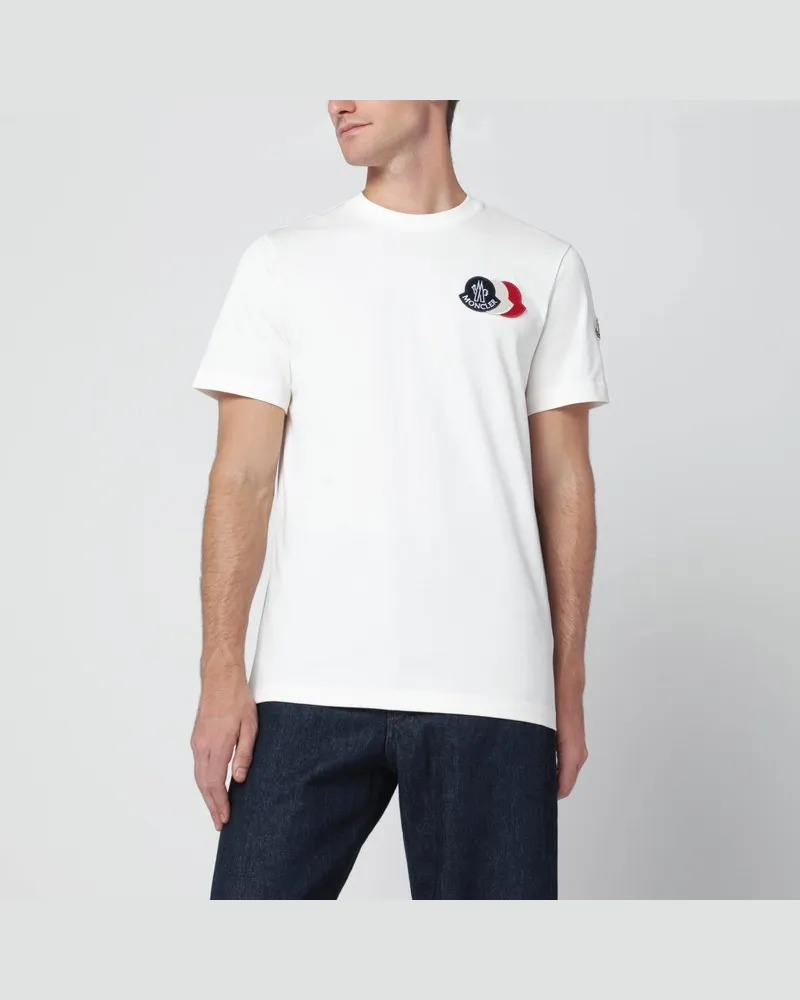 Moncler Weißes T-Shirt mit gesticktem Trikolore-Logo Weiß